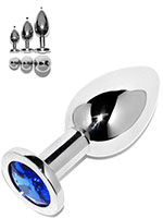 Rosebud Stainless Steel Buttplug With Blue Crystal - Small